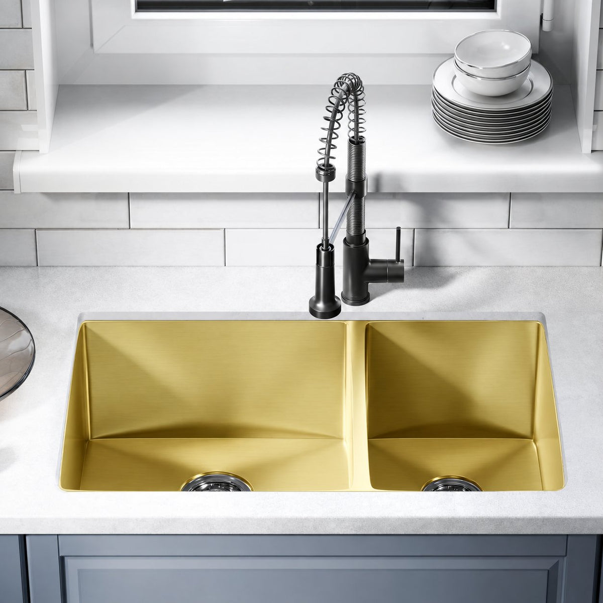 Rivage 83,8 × 50,8 cm acier inoxydable, Dual Basin, Undermount évier de cuisine – finition or