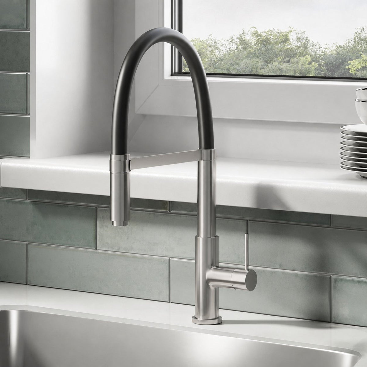 Troyes Poignée unique, Pull-Down mitigeur de cuisine – finition nickel brossé