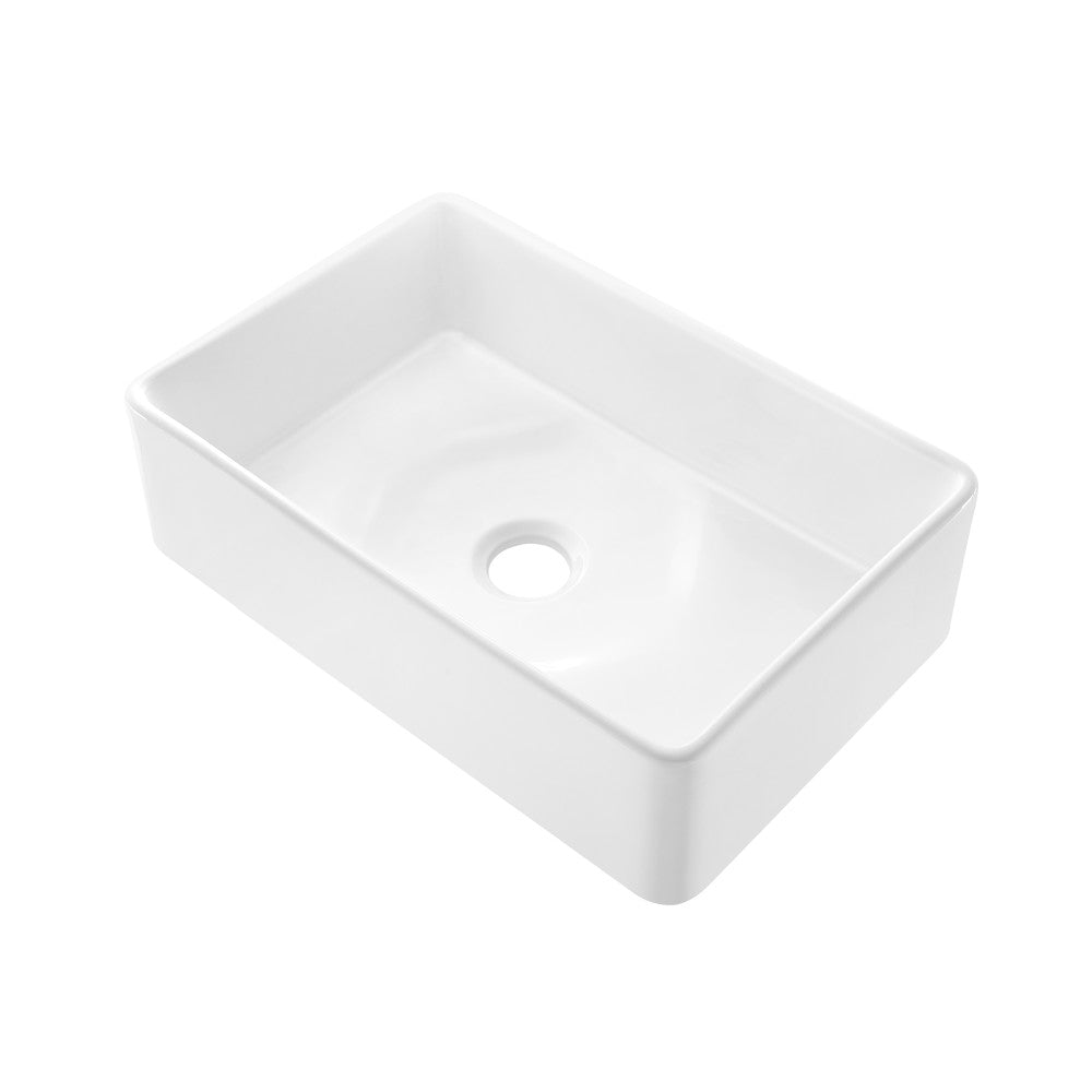 Elegance 76,2 cm x 50,8 cm simple Basin Fireclay Farmhouse évier de cuisine – finition blanc brillant avec acier inoxydable Grid