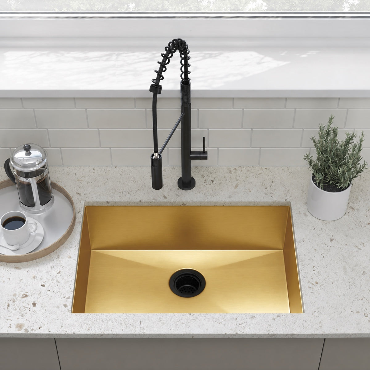 Tourner 66 × 45,7 cm acier inoxydable, simple Basin, Undermount évier de cuisine, or