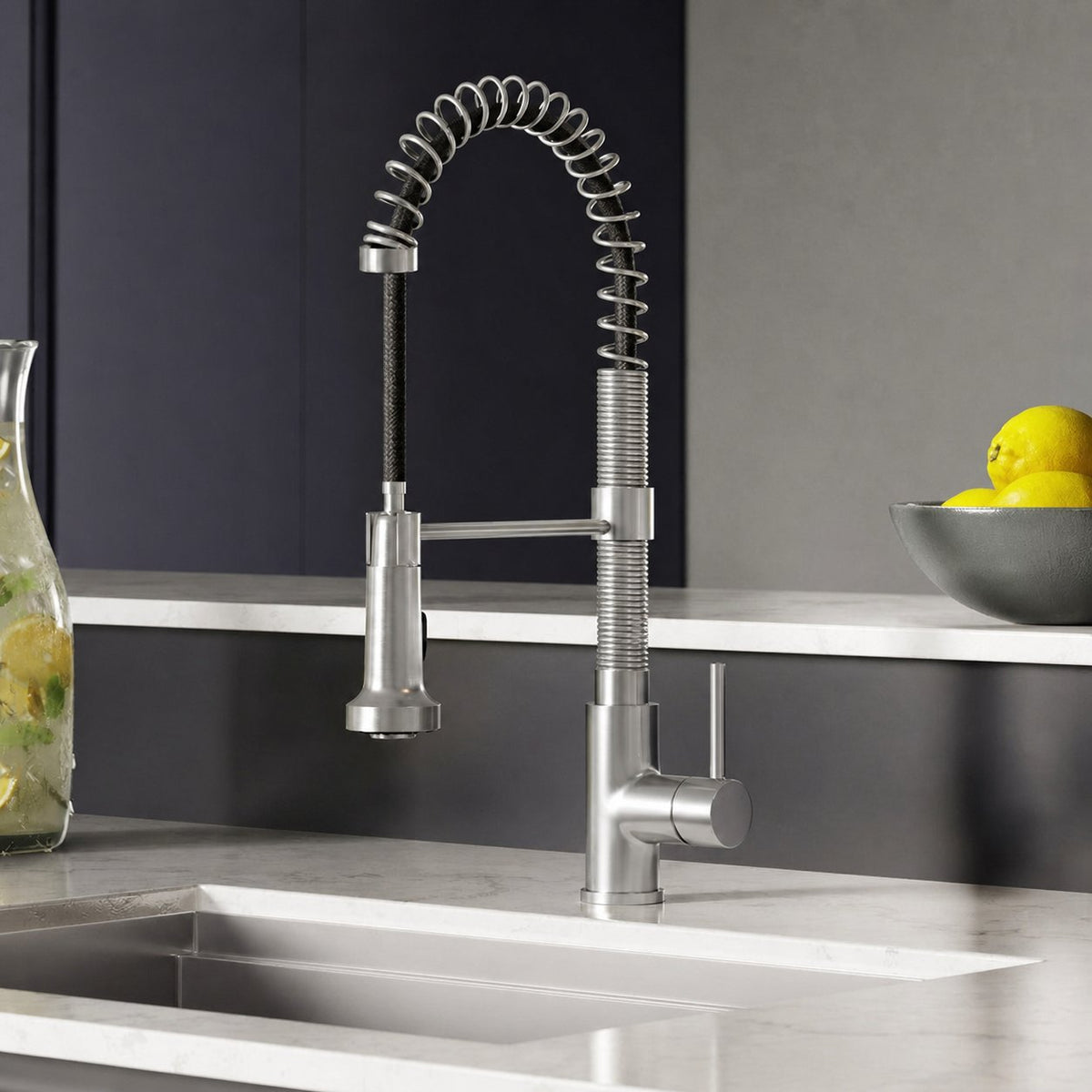 Nouvet Poignée unique, Pull-Down mitigeur de cuisine – finition nickel brossé