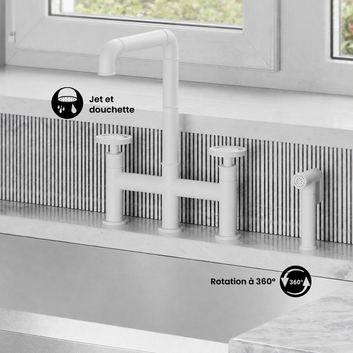 Avallon Pro Widespread mitigeur de cuisine avec Side Sprayer – finition blanc mat