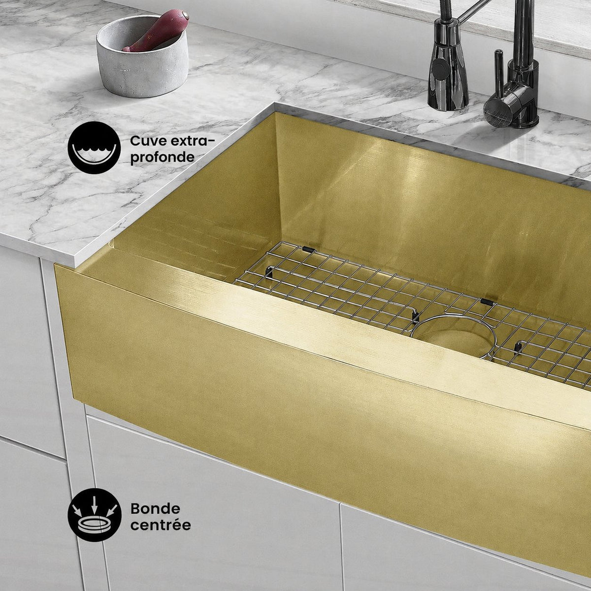 Rivage 76,2 × 53,3 cm acier inoxydable, simple Basin, Farmhouse évier de cuisine avec Apron – finition or