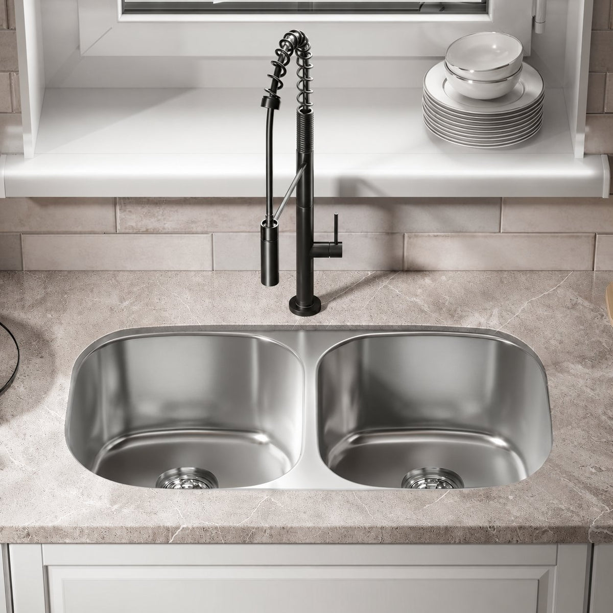 Toulouse 81,3 × 45,7 cm acier inoxydable, Dual Basin, Under-Mount évier de cuisine