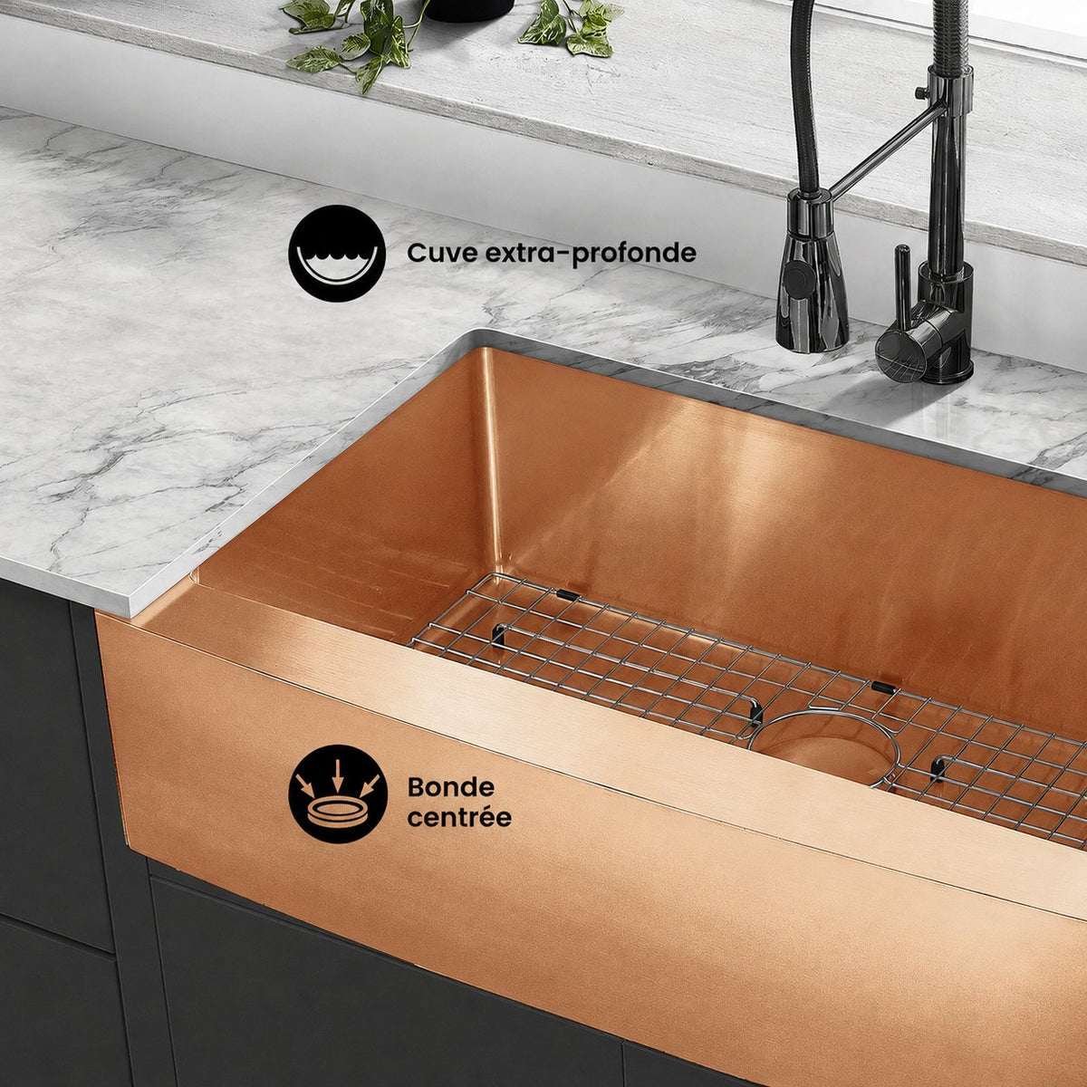 Rivage 83,8 × 53,3 cm acier inoxydable, simple Basin, Farmhouse évier de cuisine avec Apron – finition Rose or