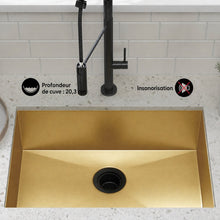Tourner 66 × 45,7 cm acier inoxydable, simple Basin, Undermount évier de cuisine, or