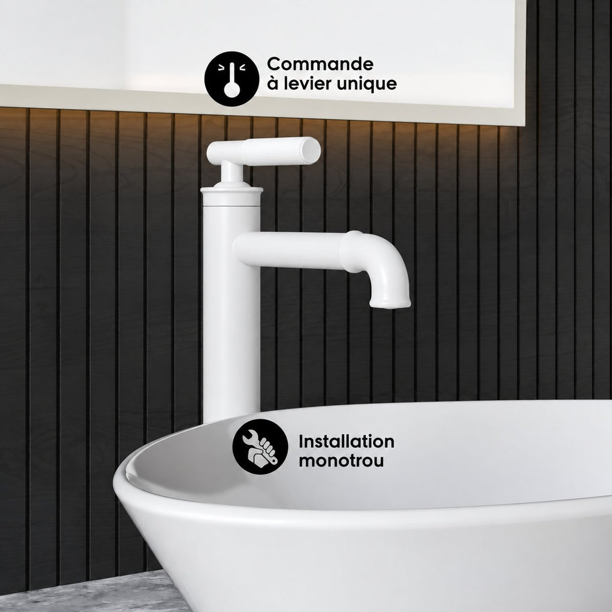 Avallon monotrou, monocommande Sleek, High Arc mitigeur de lavabo – finition blanc mat