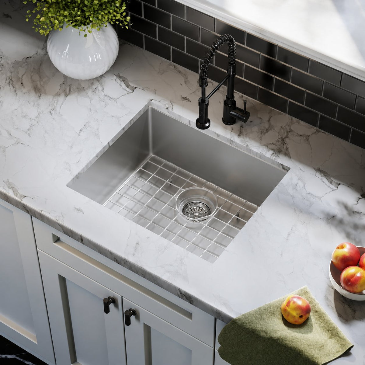 Tourner 53,3 × 45,7 cm acier inoxydable, simple Basin, Undermount évier de cuisine