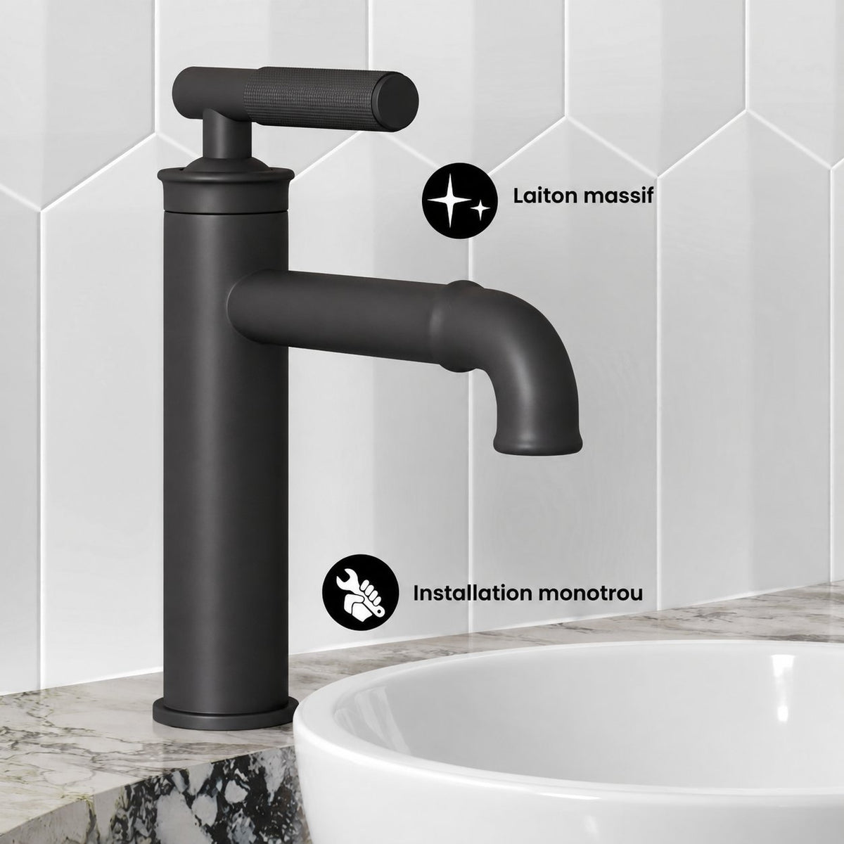 Avallon monotrou, monocommande Sleek, mitigeur de lavabo – finition noir mat