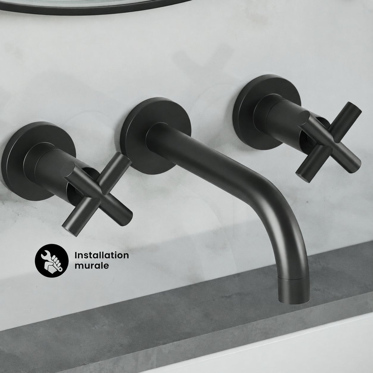 Ivy 20,3 cm. Widespread double Cross-Handle mural mitigeur de lavabo – finition noir mat