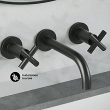 Ivy 20,3 cm. Widespread double Cross-Handle mural mitigeur de lavabo – finition noir mat