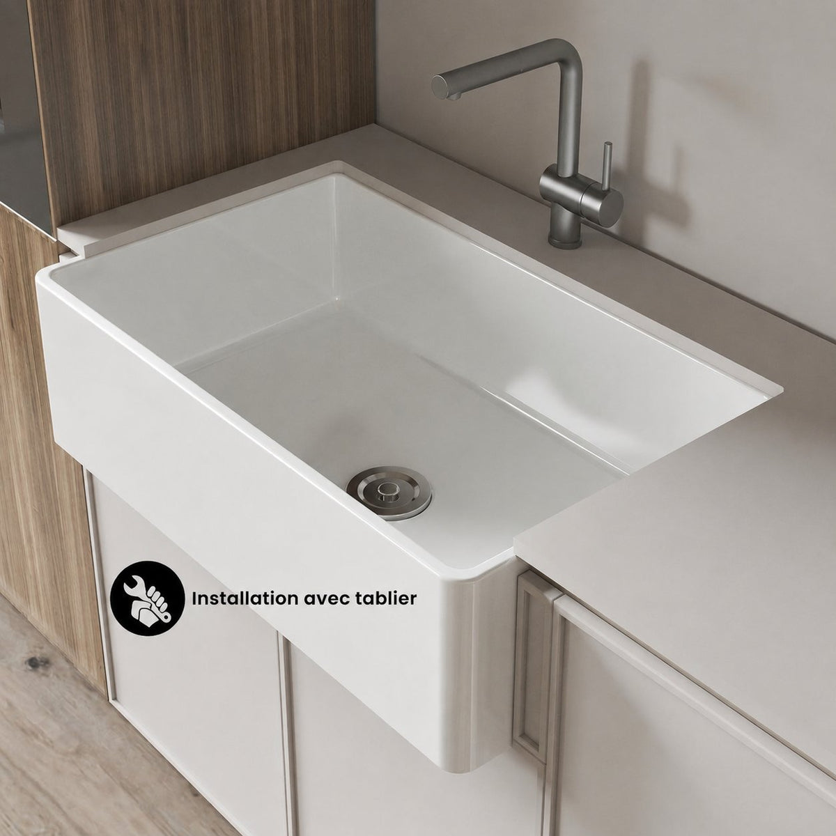 Elegance 83,8 cm simple Basin Fireclay Farmhouse évier de cuisine – finition blanc brillant