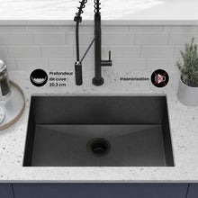 Tourner 66 × 45,7 cm acier inoxydable, simple Basin, Undermount évier de cuisine, noir