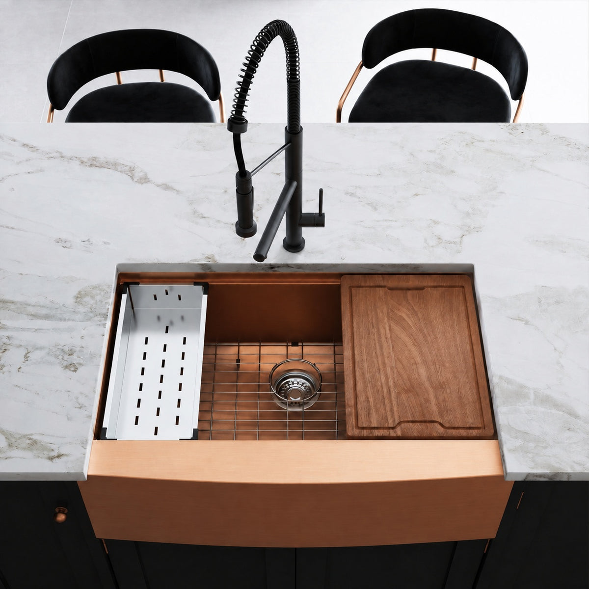 Tourner 83,8 × 55,9 cm acier inoxydable, simple Basin, Farmhouse Kitchen Workstation vasque avec Apron – finition Rose or
