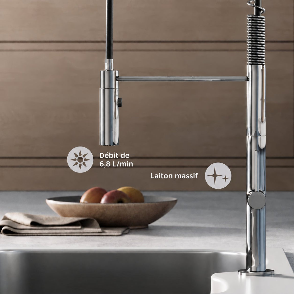 Chalet Poignée unique, Pull-Down mitigeur de cuisine – finition Chrome