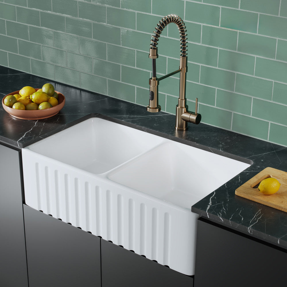 Delice 83,8 cm double Basin Fireclay Farmhouse évier de cuisine – finition blanc brillant