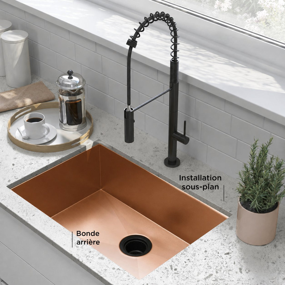 Tourner 66 × 45,7 cm acier inoxydable, simple Basin, Undermount évier de cuisine, Rose or