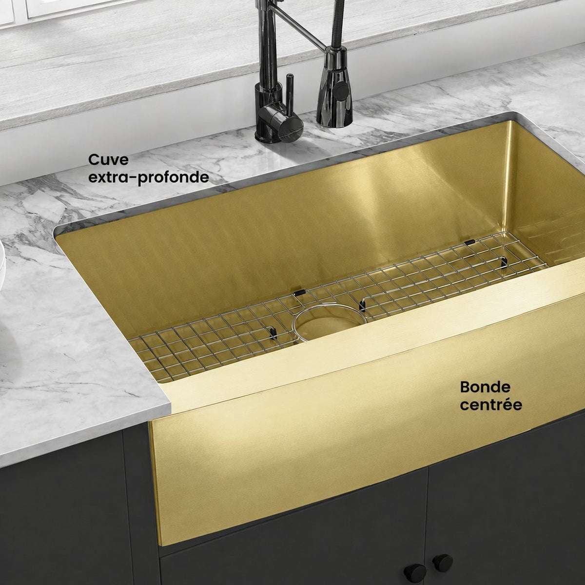 Rivage 91,4 × 53,3 cm acier inoxydable, simple Basin, Farmhouse évier de cuisine avec Apron – finition or
