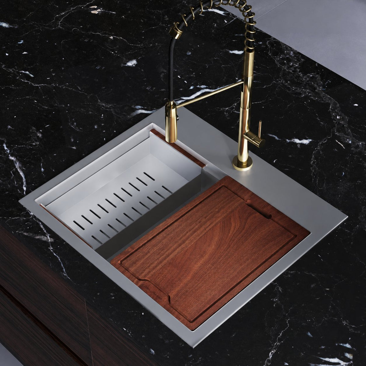 Ravi simple Basin 63,5 × 55,9 cm Topmount Kitchen Workstation vasque