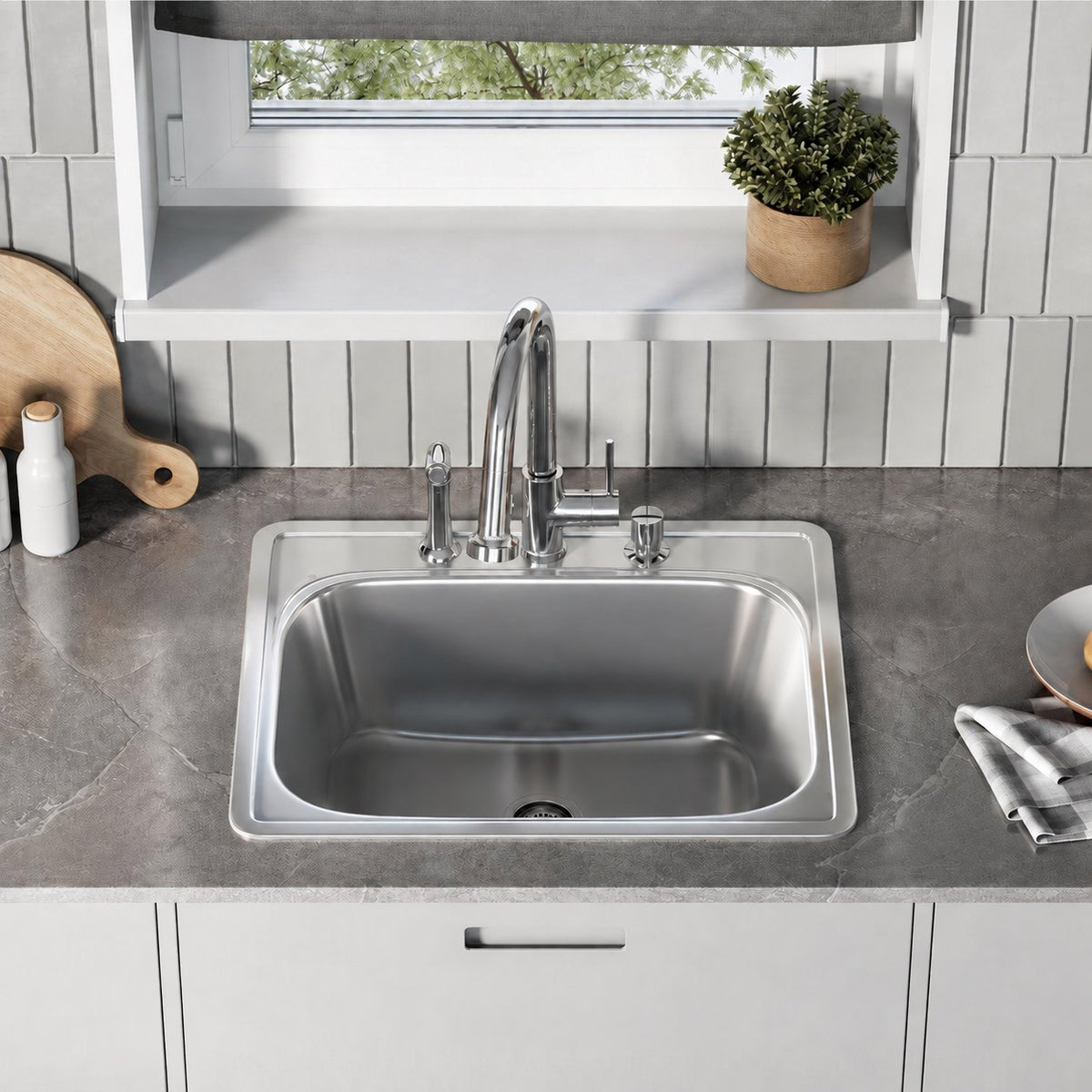 Ouvert 63,5 × 55,9 cm acier inoxydable, simple Basin, Top Mount évier de cuisine