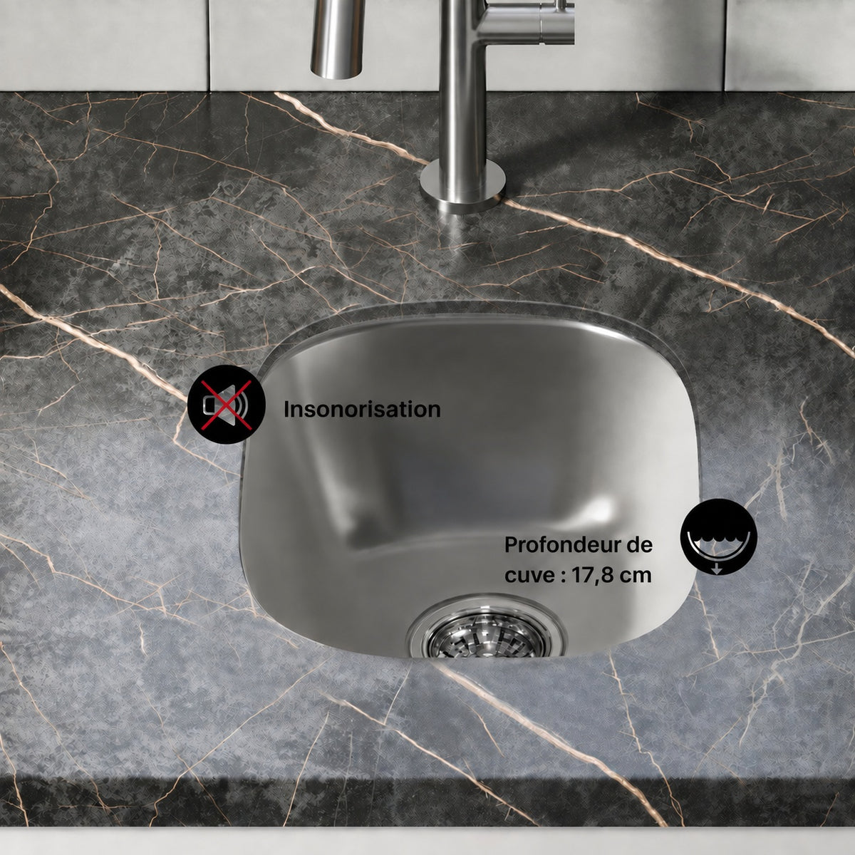 Toulouse 33 × 38,1 cm acier inoxydable simple Basin Undermount évier de cuisine