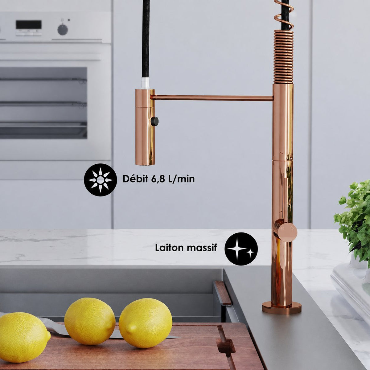 Chalet Poignée unique, Pull-Down mitigeur de cuisine – finition Rose or
