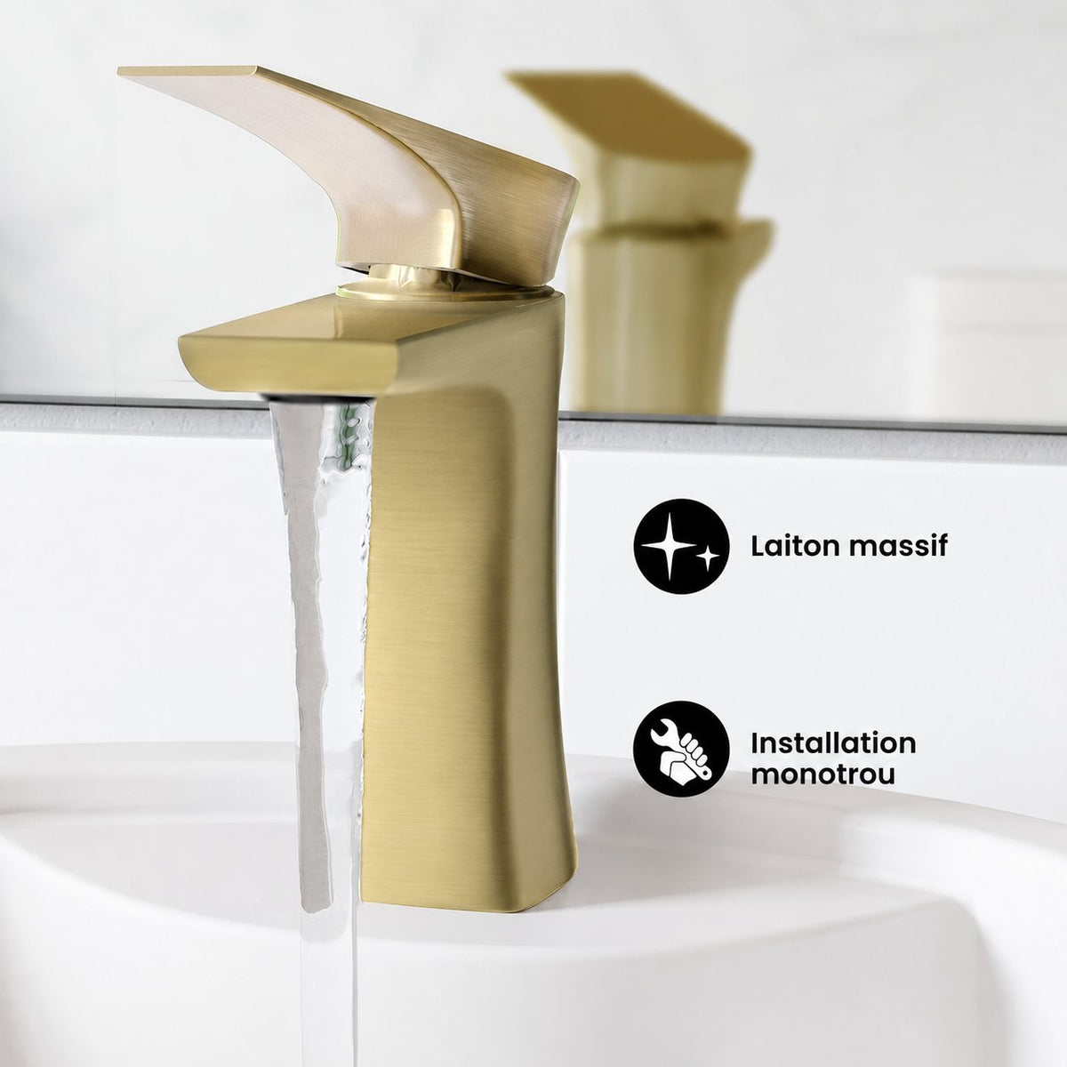 Monaco monotrou, monocommande, mitigeur de lavabo – finition or brossé