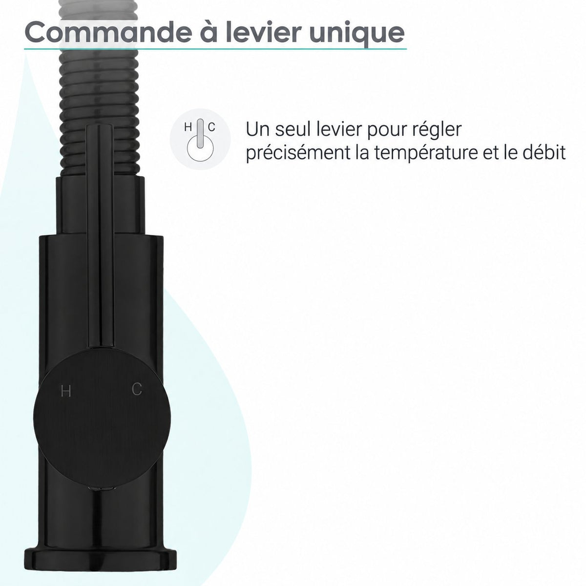 Nouvet Poignée unique, Pull-Down mitigeur de cuisine – finition noir mat