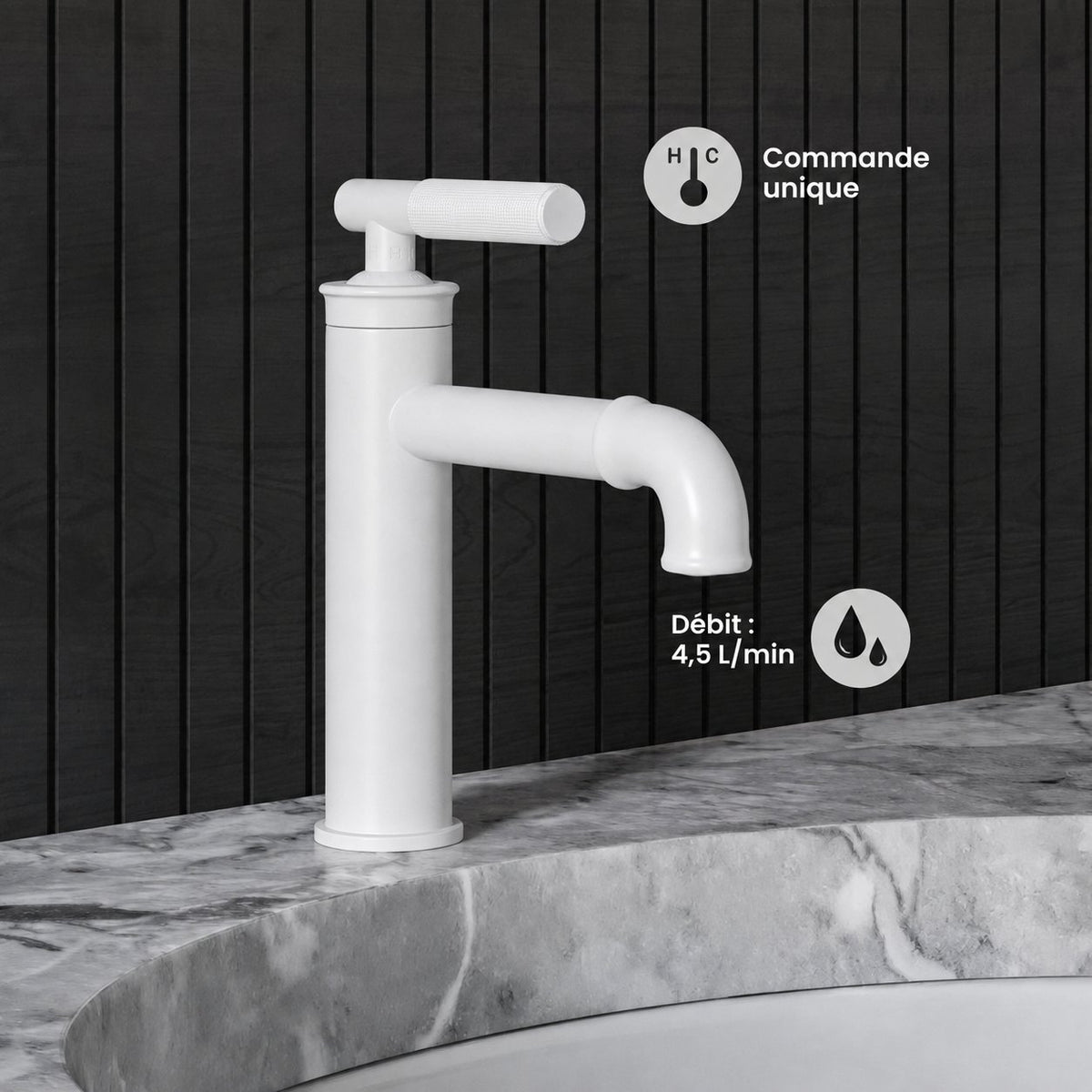 Avallon monotrou, monocommande Sleek, mitigeur de lavabo – finition blanc mat