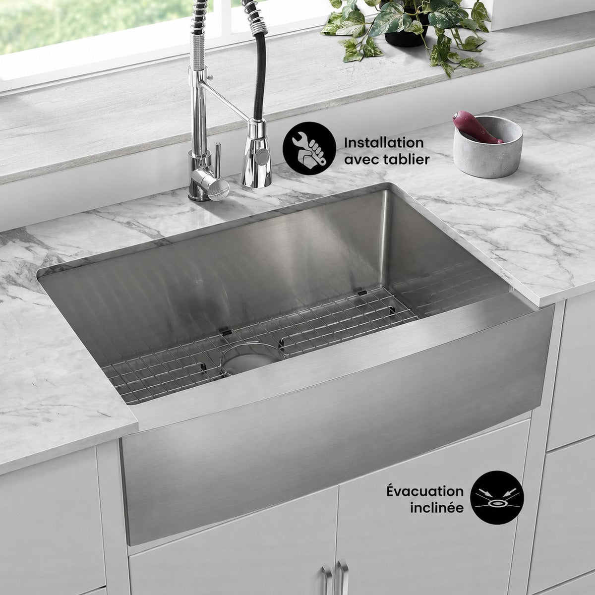 Tourner 76,2 × 53,3 cm acier inoxydable, simple Basin, Farmhouse évier de cuisine avec Apron