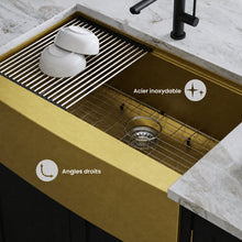 Tourner 83,8 × 55,9 cm acier inoxydable, simple Basin, Farmhouse Kitchen Workstation vasque avec Apron – finition or