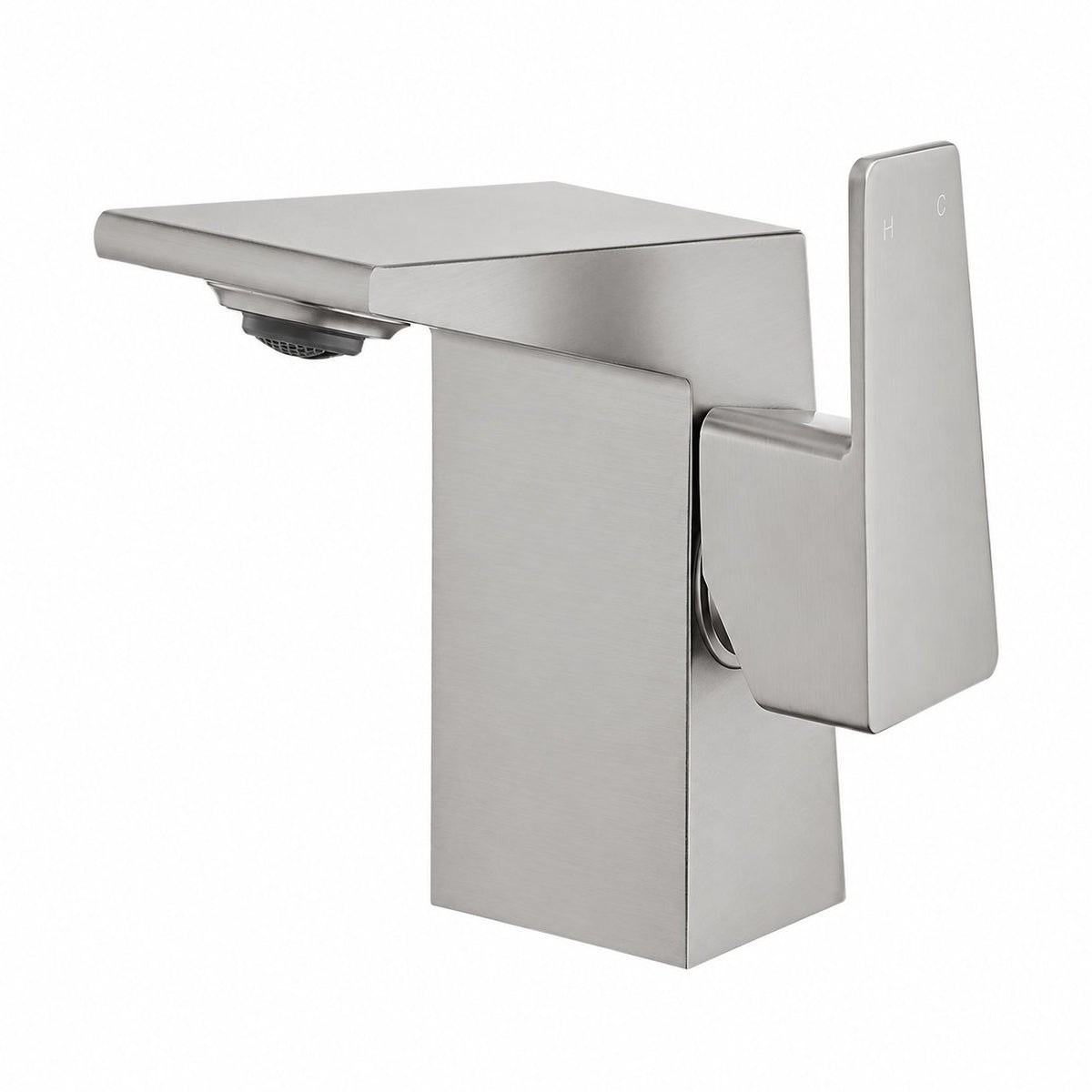 Carre monotrou, monocommande, mitigeur de lavabo – finition nickel brossé