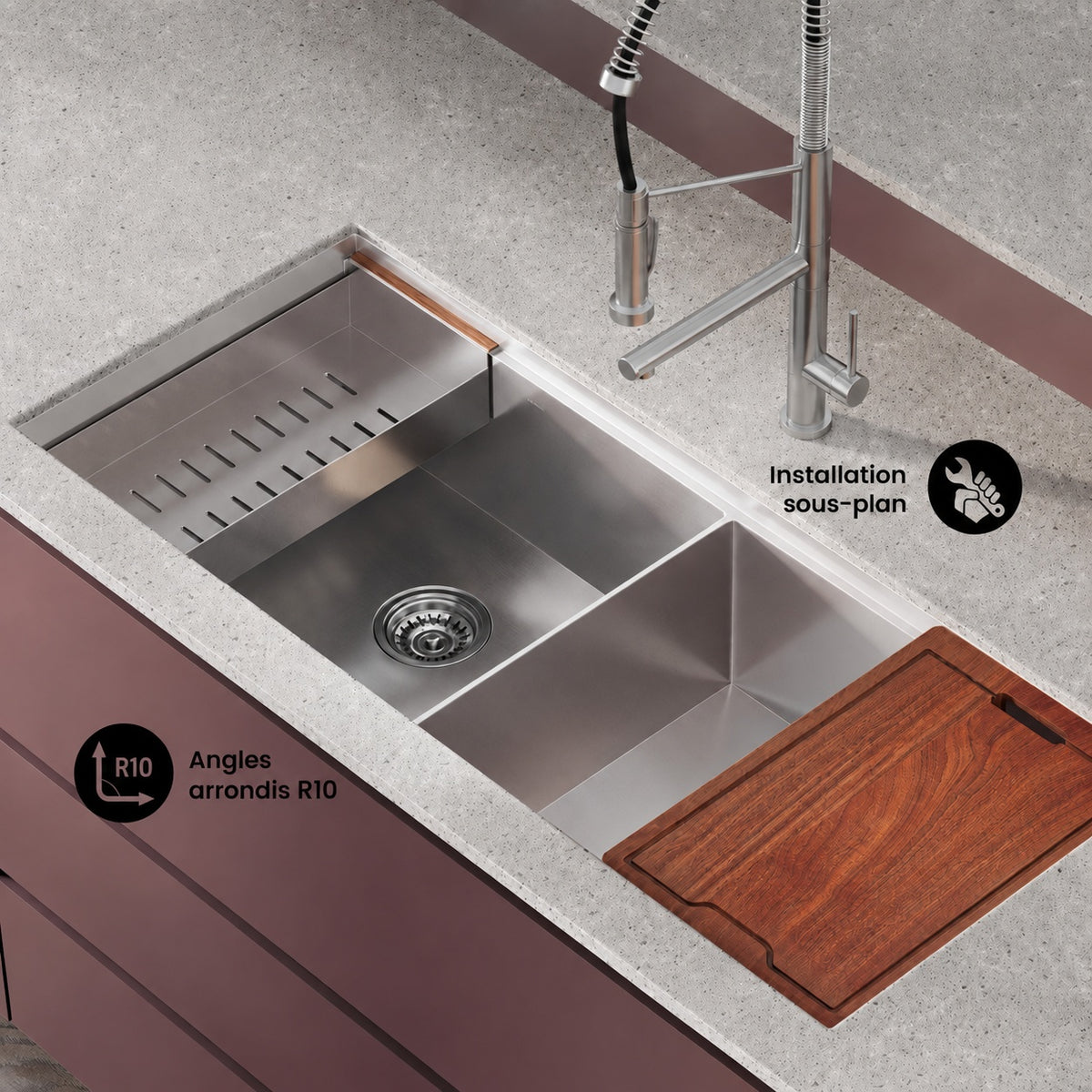 Rivage 114,3 × 48,3 cm Dual Basin Undermount Kitchen Workstation vasque