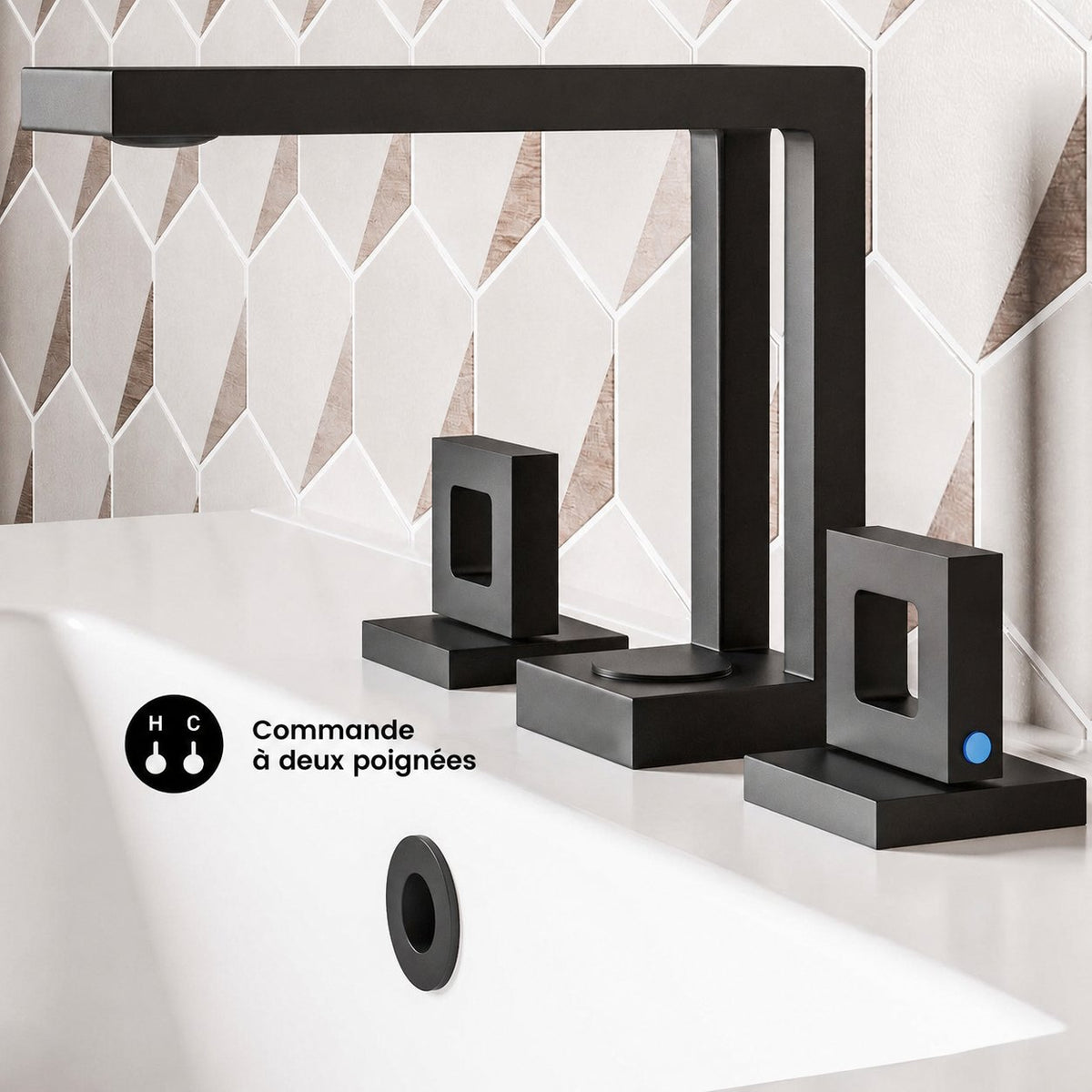 Pierre Widespread, double Handle, mitigeur de lavabo – finition noir mat