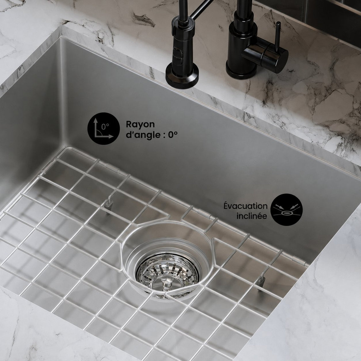Tourner 53,3 × 45,7 cm acier inoxydable, simple Basin, Undermount évier de cuisine