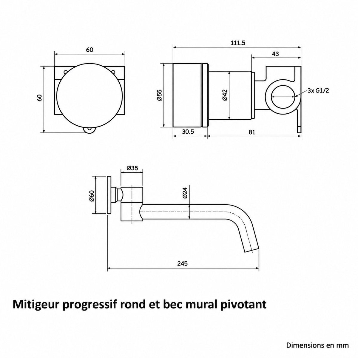 Ensemble mitigeur et bec mural pivotant – noir mat | Nerylux