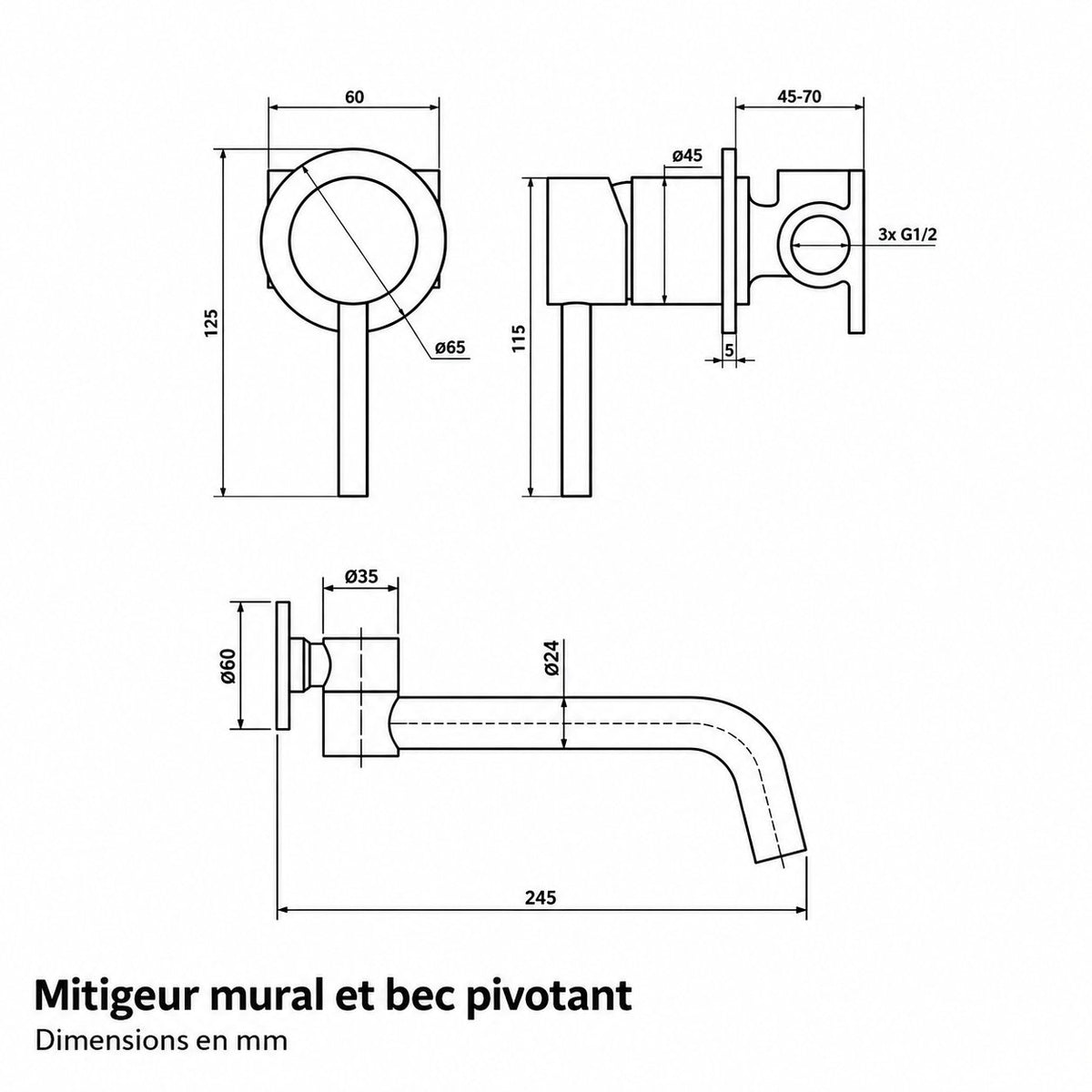Mitigeur mural de salle de bain – laiton doré brossé | Mira
