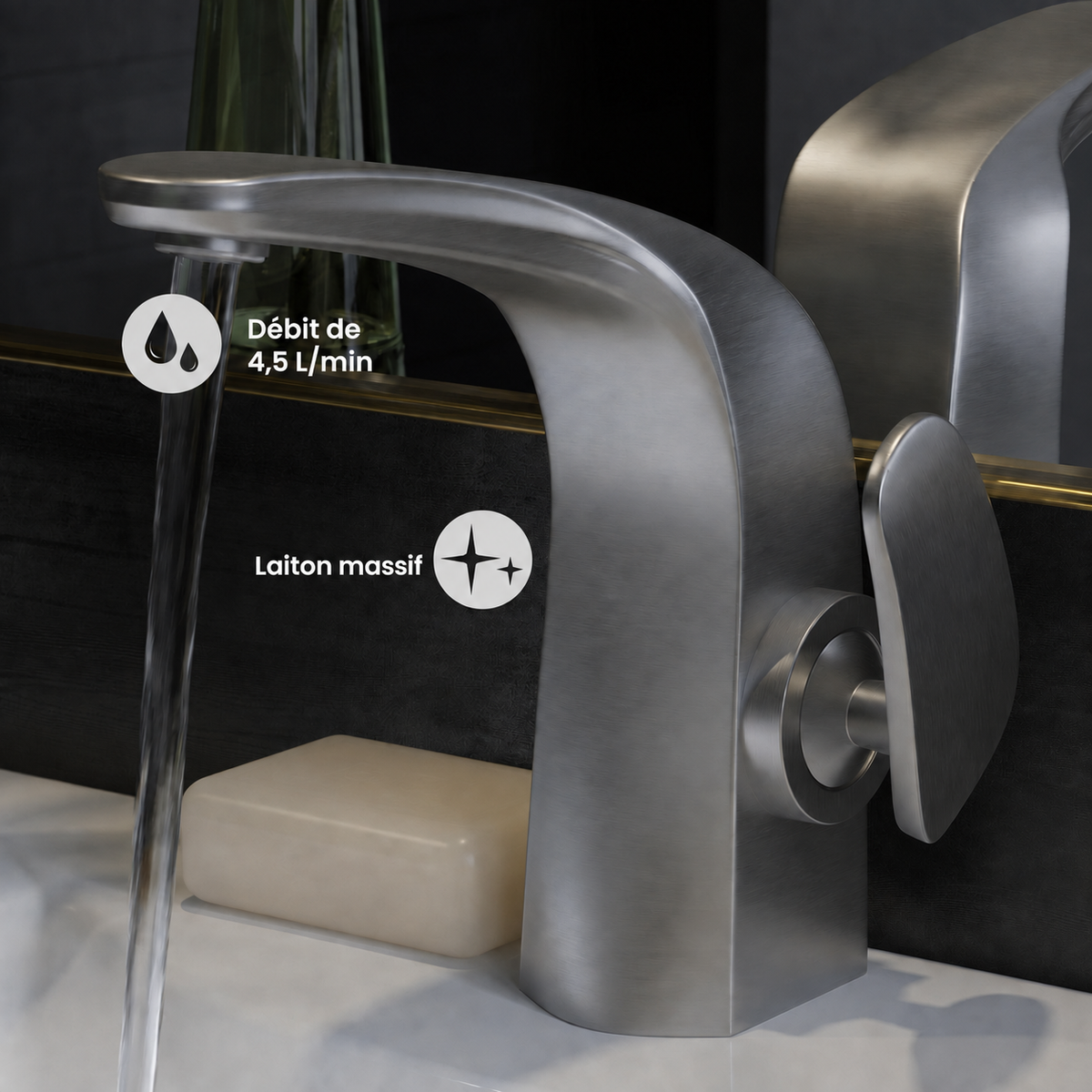Chateau monotrou, monocommande, mitigeur de lavabo – finition nickel brossé