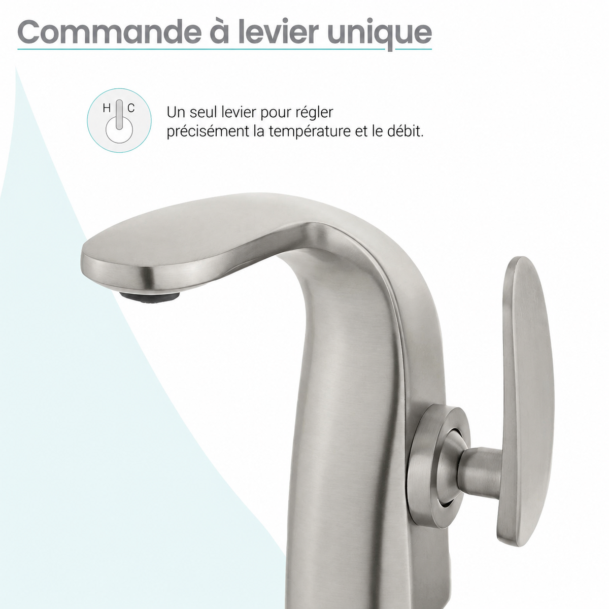Chateau monotrou, monocommande, mitigeur de lavabo – finition nickel brossé
