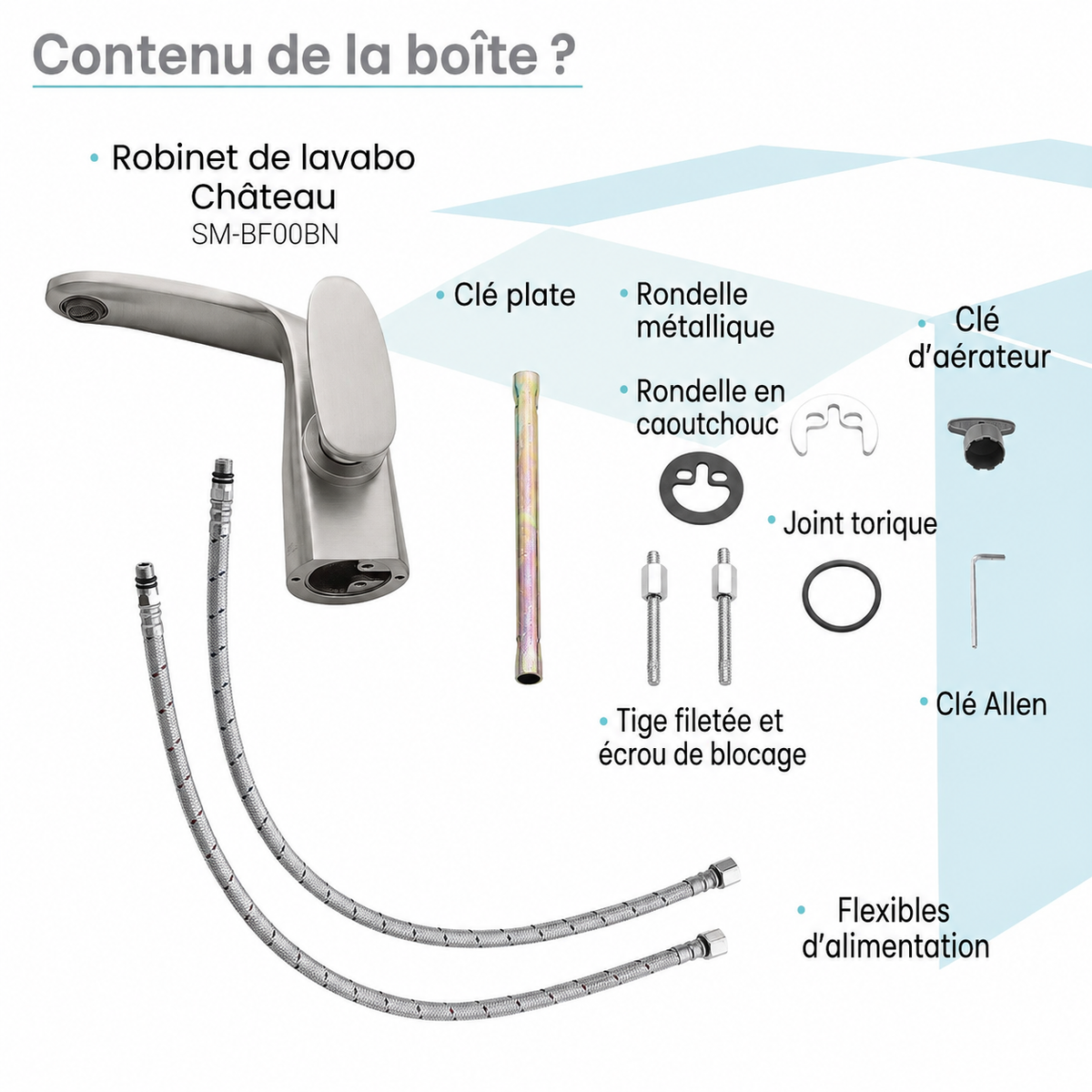 Chateau monotrou, monocommande, mitigeur de lavabo – finition nickel brossé