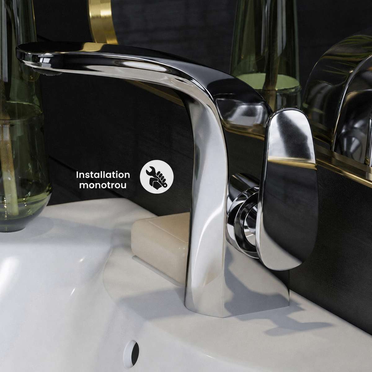 Chateau monotrou, monocommande, mitigeur de lavabo – finition Chrome