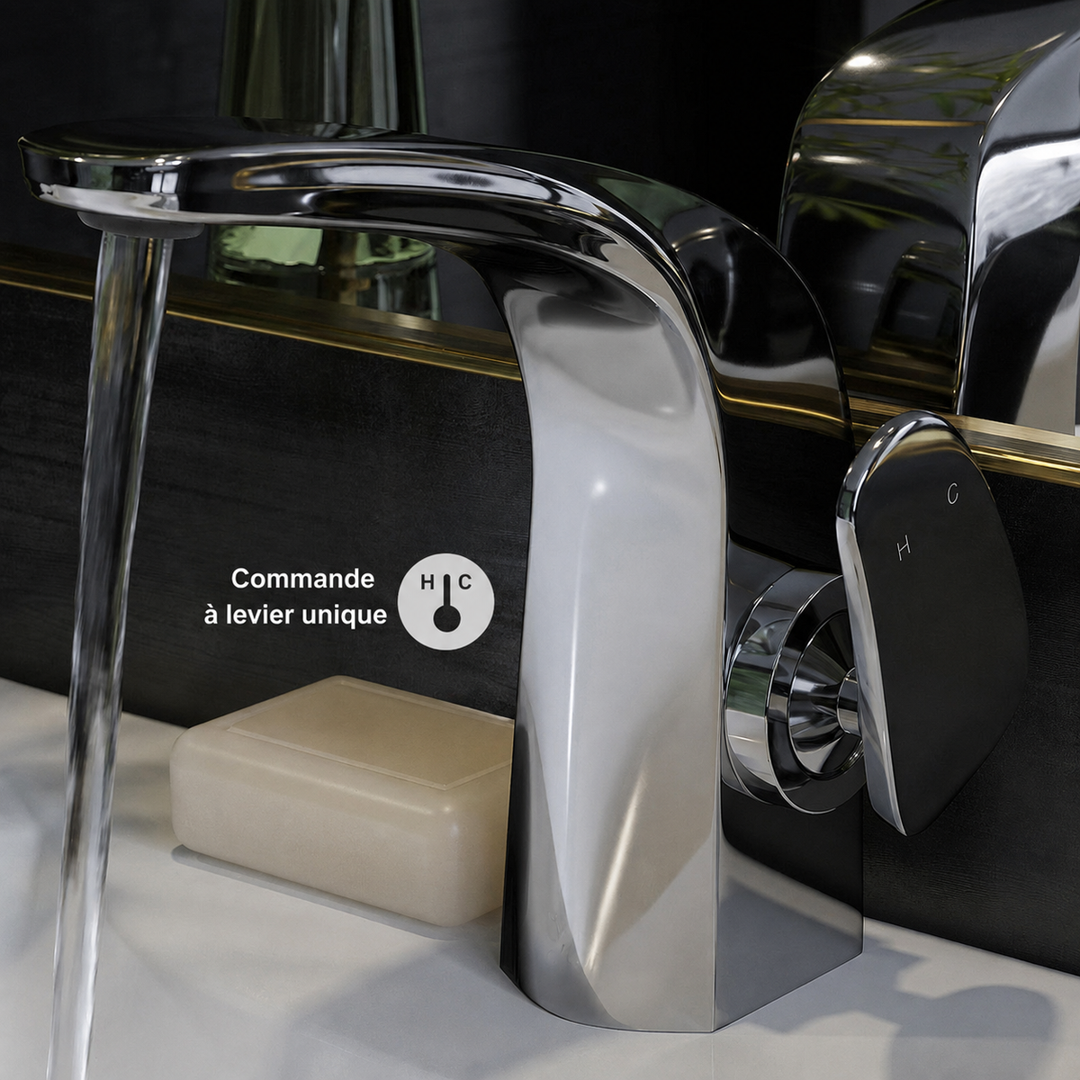 Chateau monotrou, monocommande, mitigeur de lavabo – finition Chrome