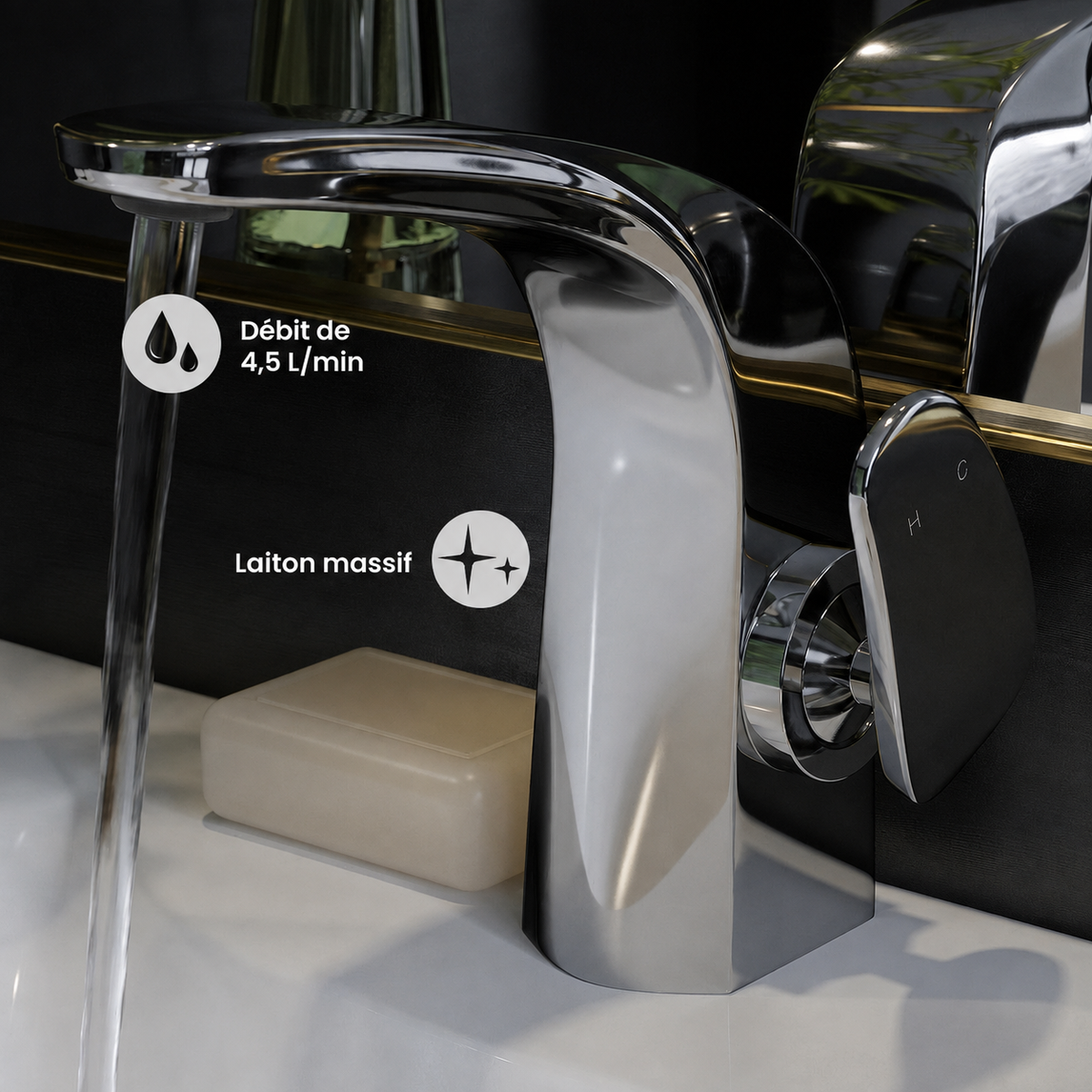 Chateau monotrou, monocommande, mitigeur de lavabo – finition Chrome