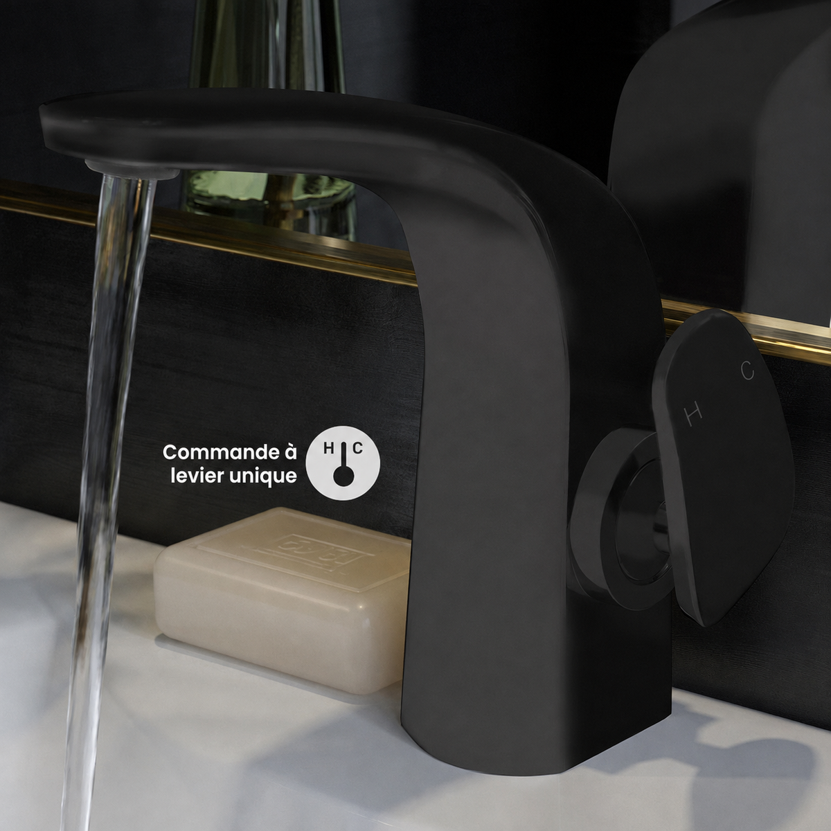 Chateau monotrou, monocommande, mitigeur de lavabo – finition noir mat