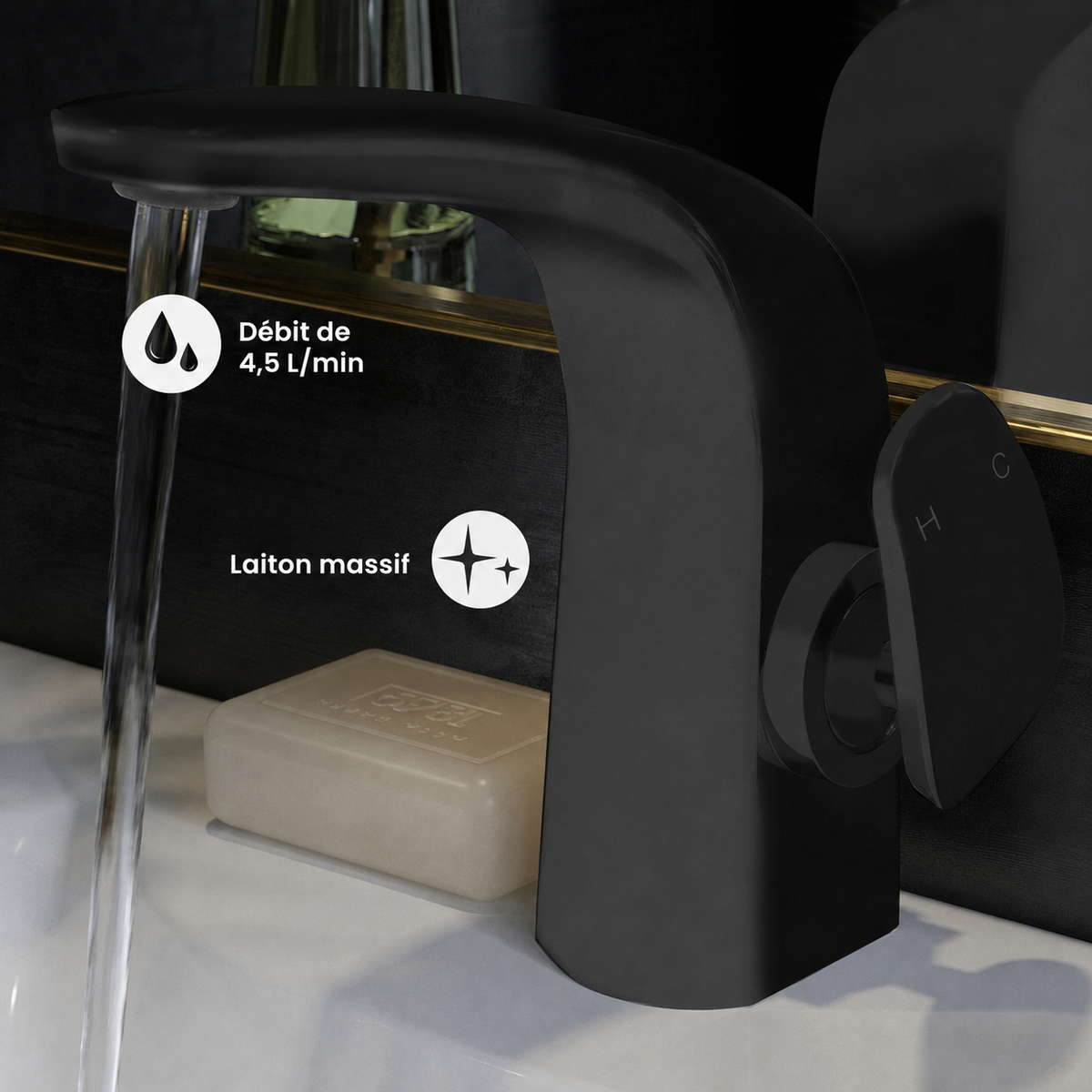 Chateau monotrou, monocommande, mitigeur de lavabo – finition noir mat
