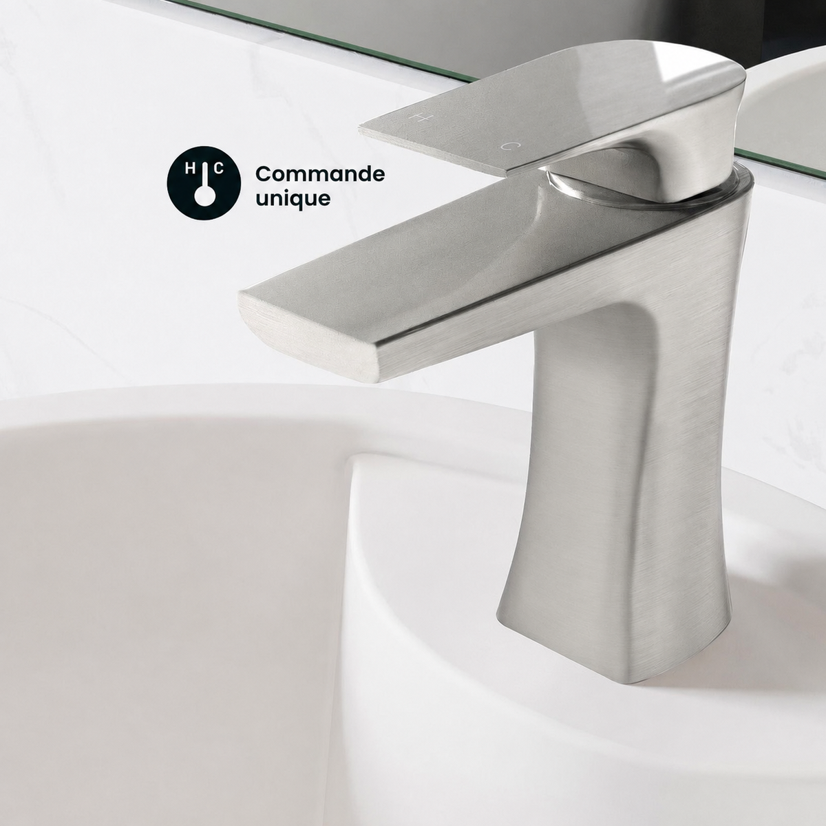 Monaco — Mitigeur de lavabo, nickel brossé