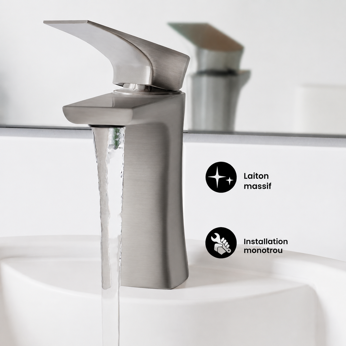 Monaco — Mitigeur de lavabo, nickel brossé