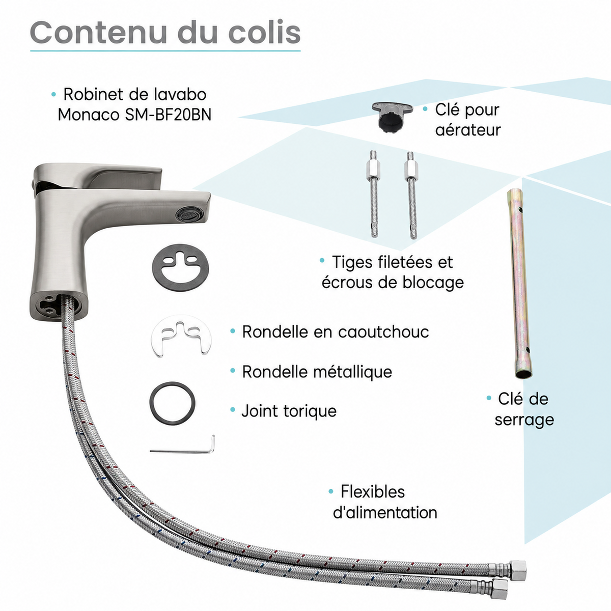 Monaco — Mitigeur de lavabo, nickel brossé