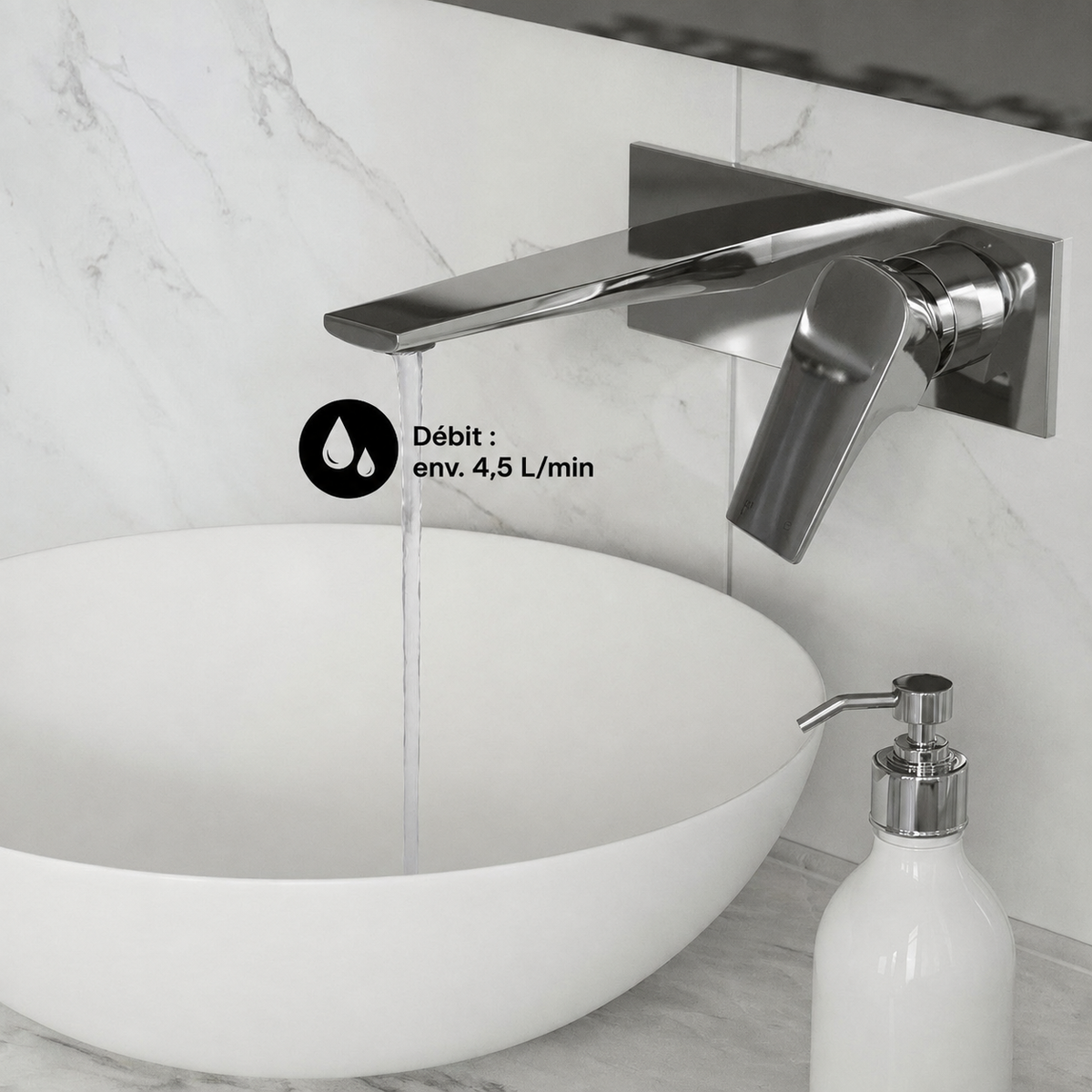 Monaco monocommande, mural, mitigeur de lavabo – finition Chrome