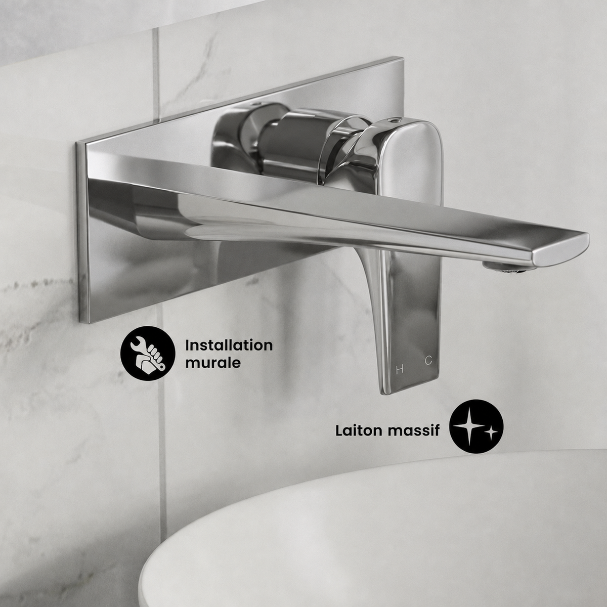Monaco monocommande, mural, mitigeur de lavabo – finition Chrome
